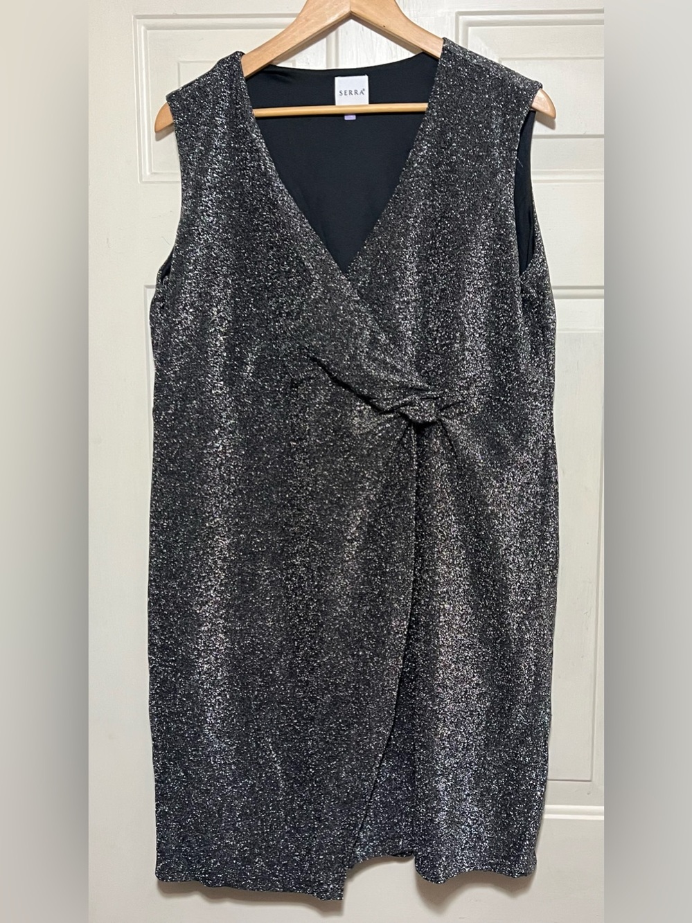 Serra Silver Metallic Glitter Twist Front Sleeveless Cocktail Dress XL